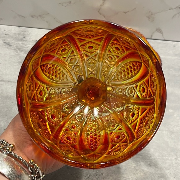 Indiana Glass Co. Iridescent Sunset Carnival Glass Round Butter Dish orange - Picture 10 of 14